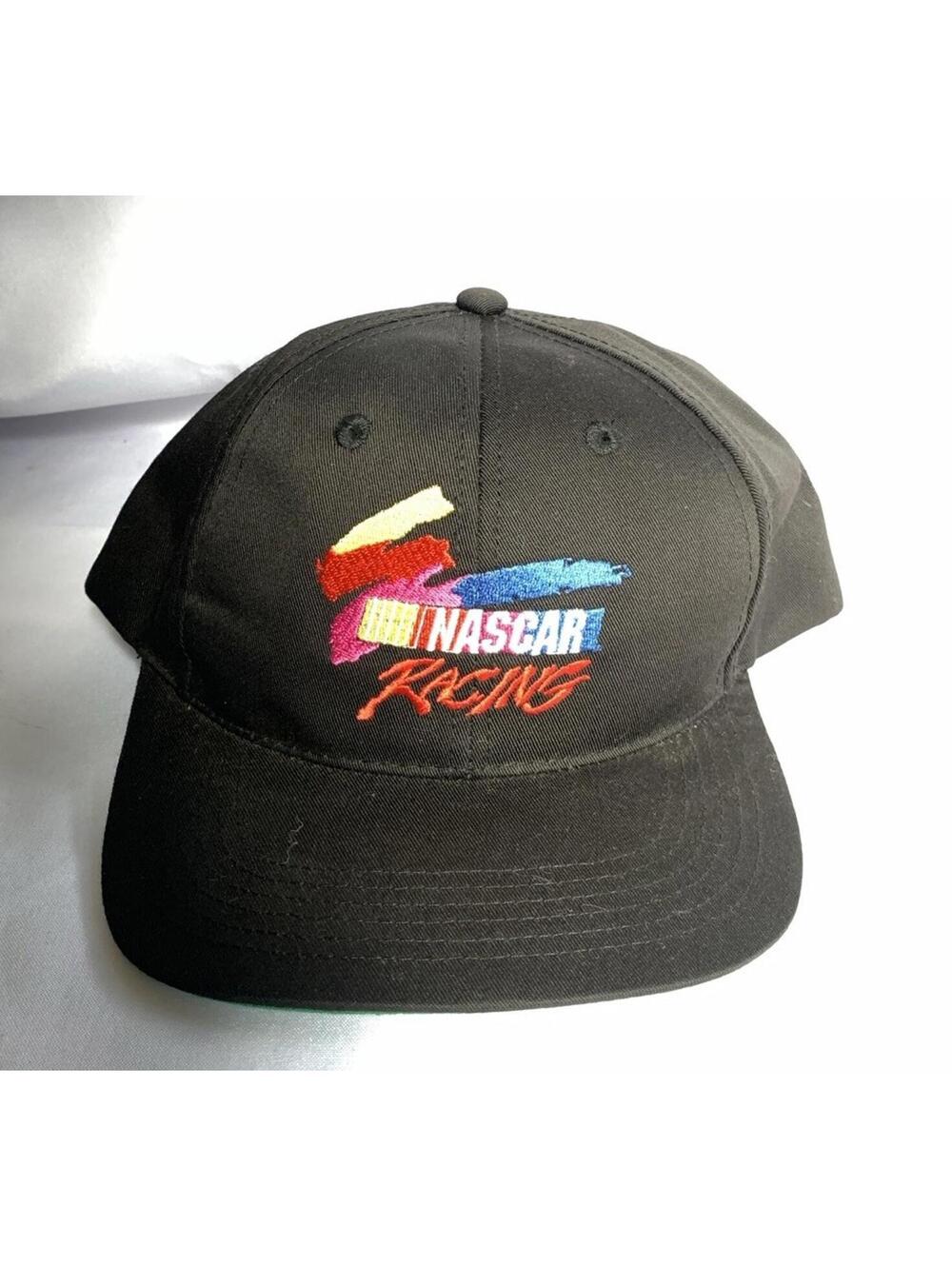 Vintage NASCAR Racing Logo Hat Cap Snap Back Mens Black 90s USA MADE OSFM NWOT